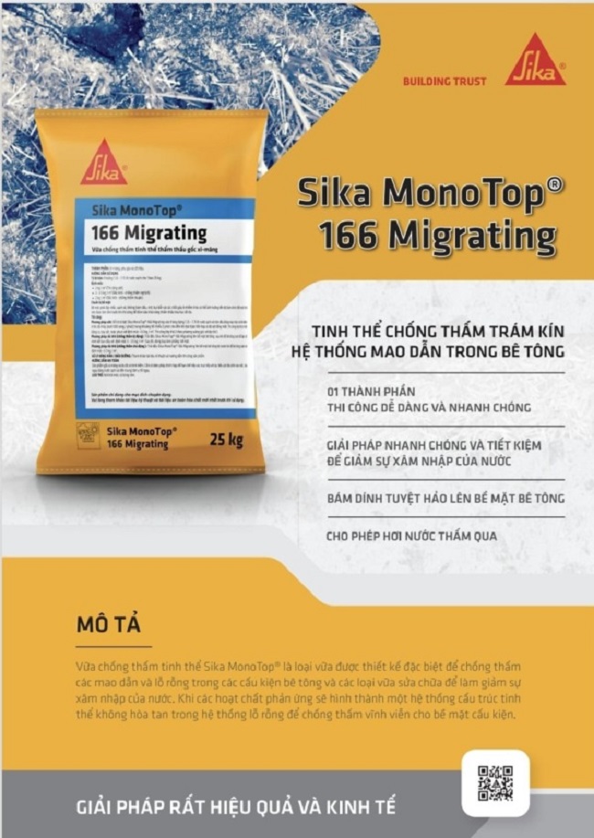 Thi công vữa chống thấm tinh thể thẩm thấu Sika MonoTop 166 Migrating – Sika tại Hà Tĩnh