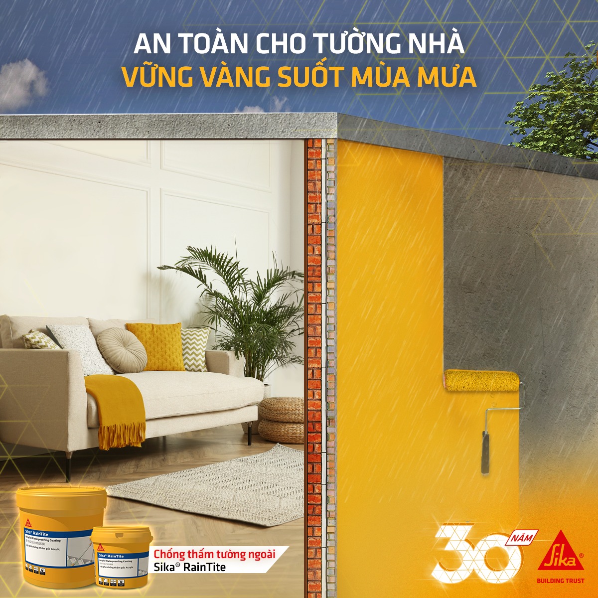 Sika Raintite - An toàn cho tường nhà, vững vàng suốt mùa mưa