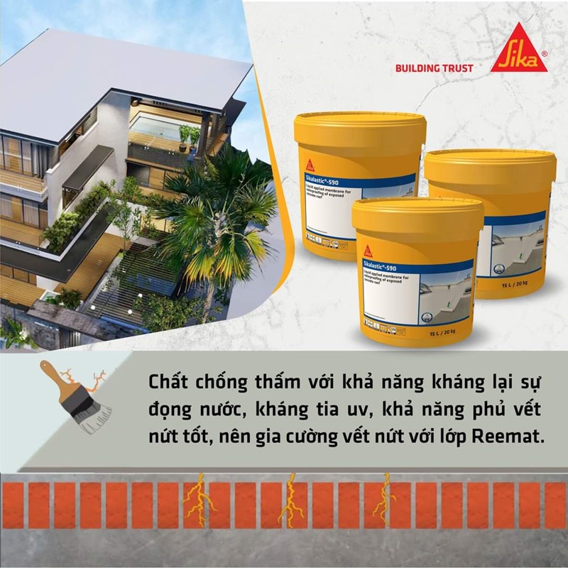 Thi công chống thấm chống nóng biệt thự tại Cửa Lò với Sikalastic 590 - Sika Tuấn An