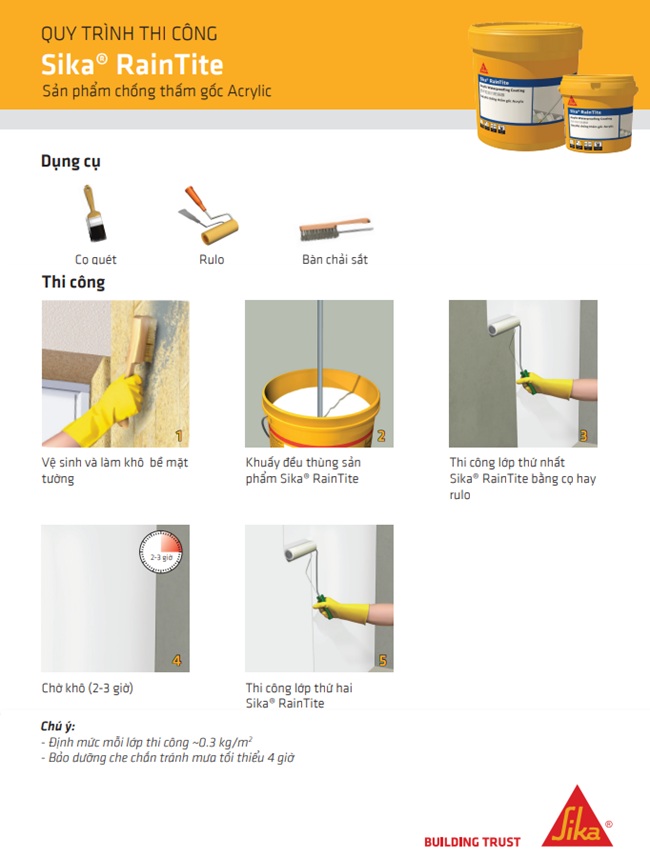 Quy trình thi công Sika Raintite | Thi công chống thấm tại Nghệ An